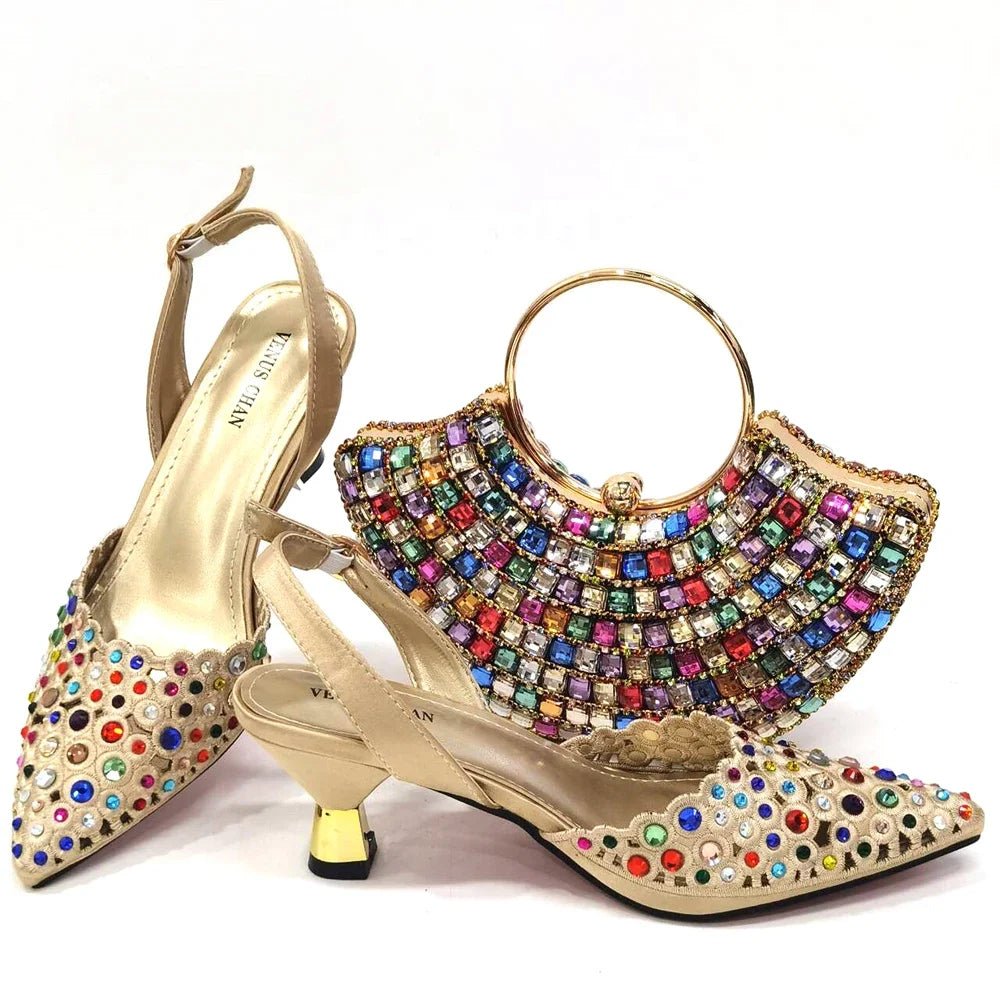 Elegant Party Shoes & Bag Set with Rhinestone Detailing - Multi - Women - Shoes - Milvertons