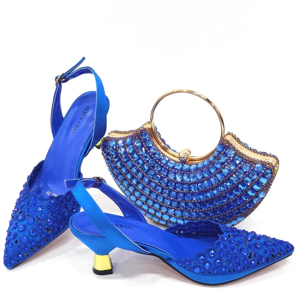 Elegant Party Shoes & Bag Set with Rhinestone Detailing - Blue - Women - Shoes - Milvertons