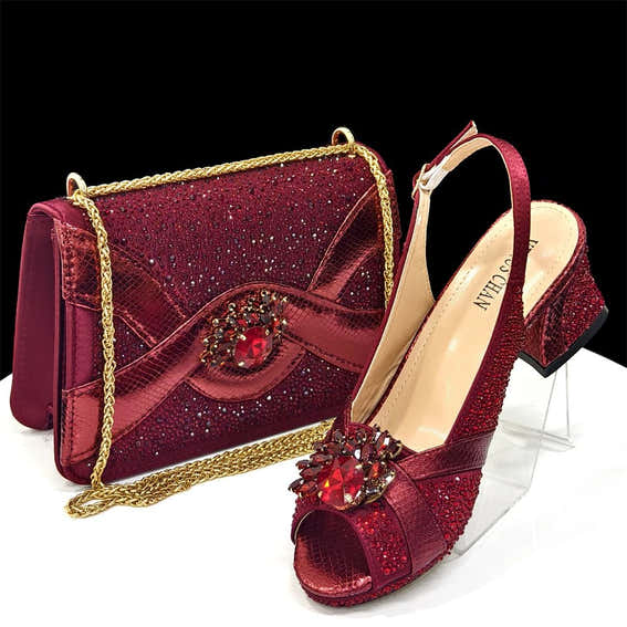 Elegant Peep-Toe Heels and Bag Set – Italian Style 2025 - Wine - Women - Shoes - Milvertons