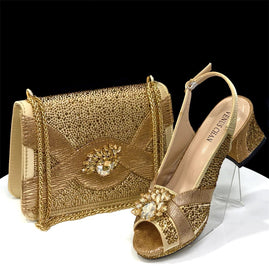 Elegant Peep-Toe Heels and Bag Set – Italian Style 2025 - Gold - Women - Shoes - Milvertons