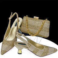 Elegant Pointed Toe Rhinestone Heels & Bag Set for Women - Gold - Women - Shoes - Milvertons