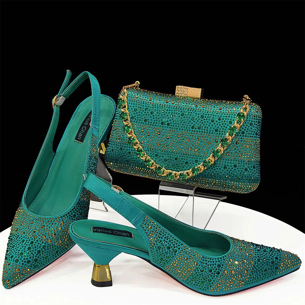 Elegant Pointed Toe Rhinestone Heels & Bag Set for Women - - Women - Shoes - Milvertons
