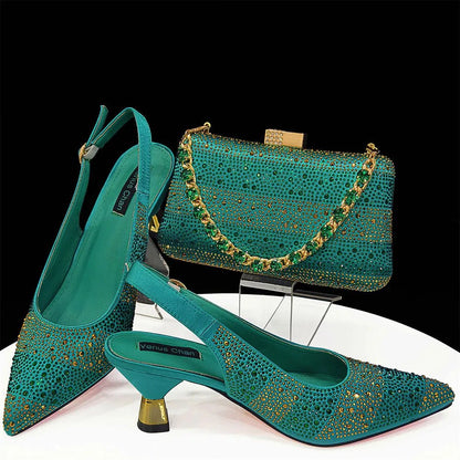 Elegant Pointed Toe Rhinestone Heels & Bag Set for Women - - Women - Shoes - Milvertons