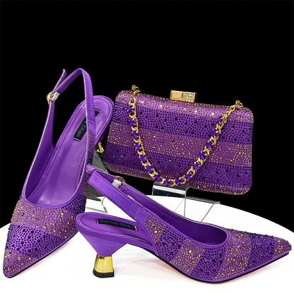 Elegant Pointed Toe Rhinestone Heels & Bag Set for Women - Purple - Women - Shoes - Milvertons