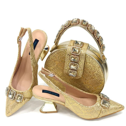 Elegant Rhinestone Heels & Bag Set - Ideal for Weddings - Gold - Women - Shoes - Milvertons