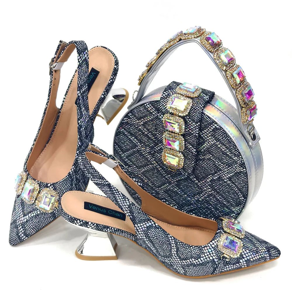 Elegant Rhinestone Heels & Bag Set - Ideal for Weddings - Silver - Women - Shoes - Milvertons