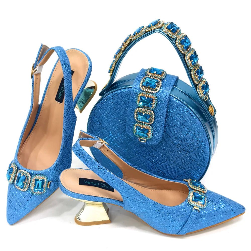 Elegant Rhinestone Heels & Bag Set - Ideal for Weddings - Sky Blue - Women - Shoes - Milvertons