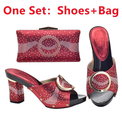 Elegant Shoes and Bag Set for Weddings with Rhinestones - Red - Women - Shoes - Milvertons