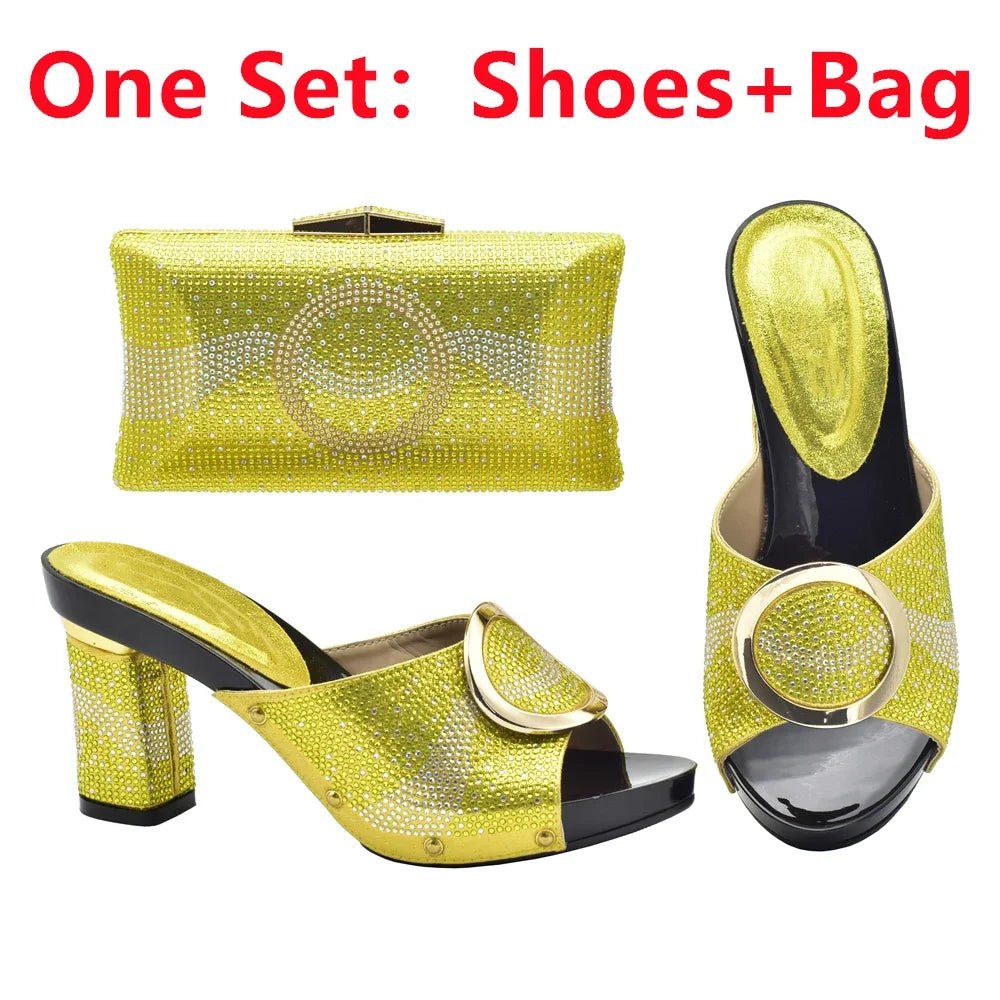 Elegant Shoes and Bag Set for Weddings with Rhinestones - Yellow - Women - Shoes - Milvertons