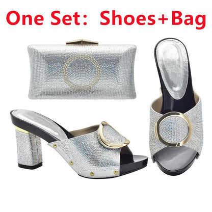 Elegant Shoes and Bag Set for Weddings with Rhinestones - Silver - Women - Shoes - Milvertons