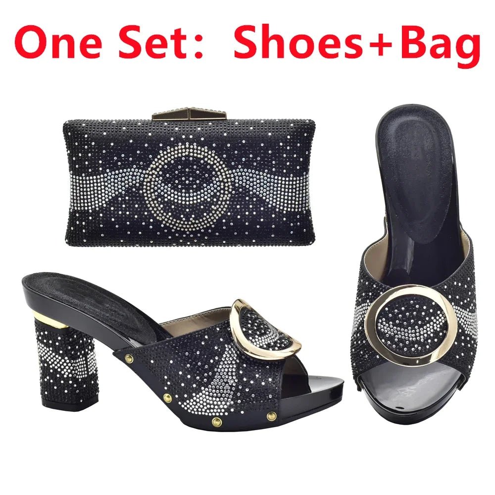 Elegant Shoes and Bag Set for Weddings with Rhinestones - Black - Women - Shoes - Milvertons