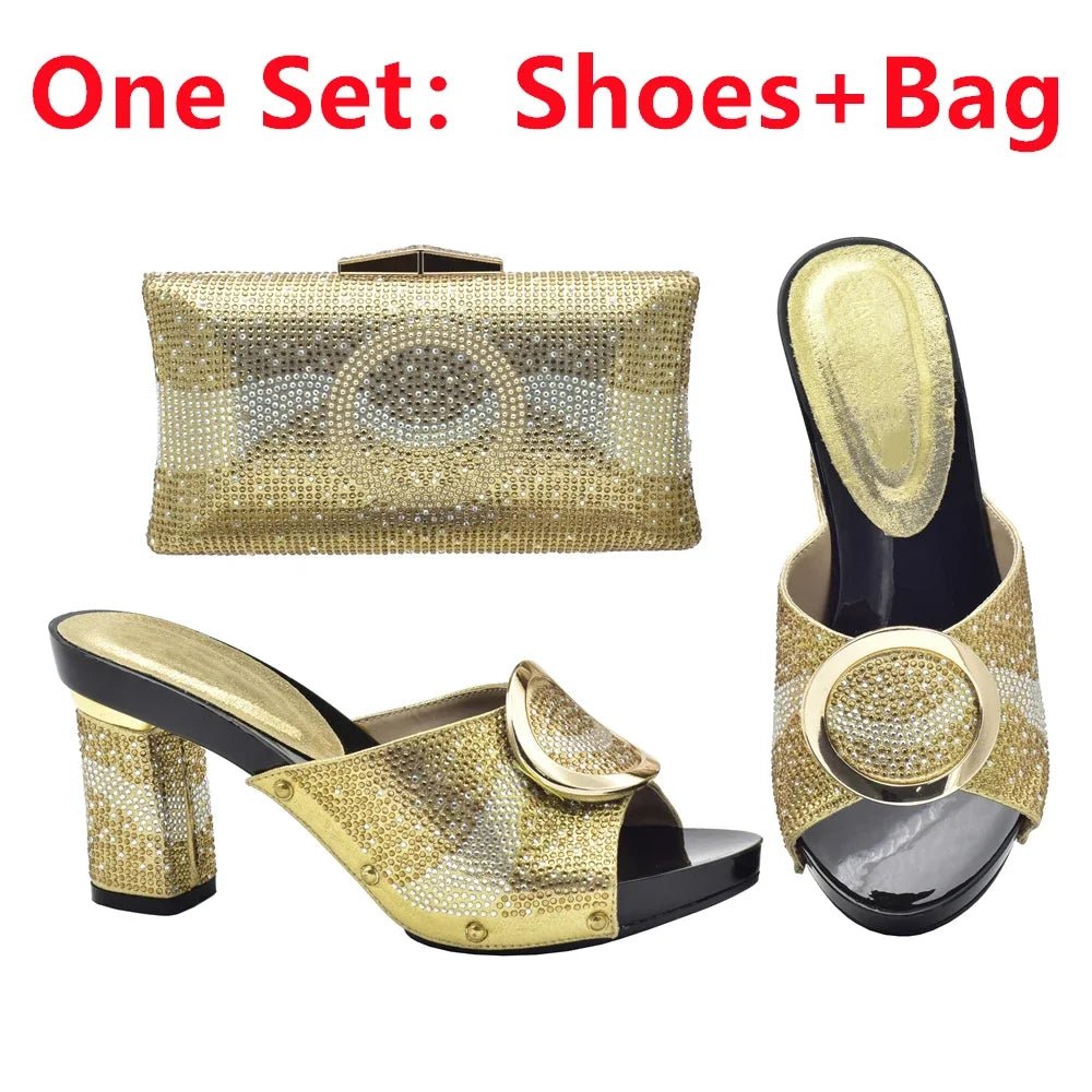 Elegant Shoes and Bag Set for Weddings with Rhinestones - Gold - Women - Shoes - Milvertons