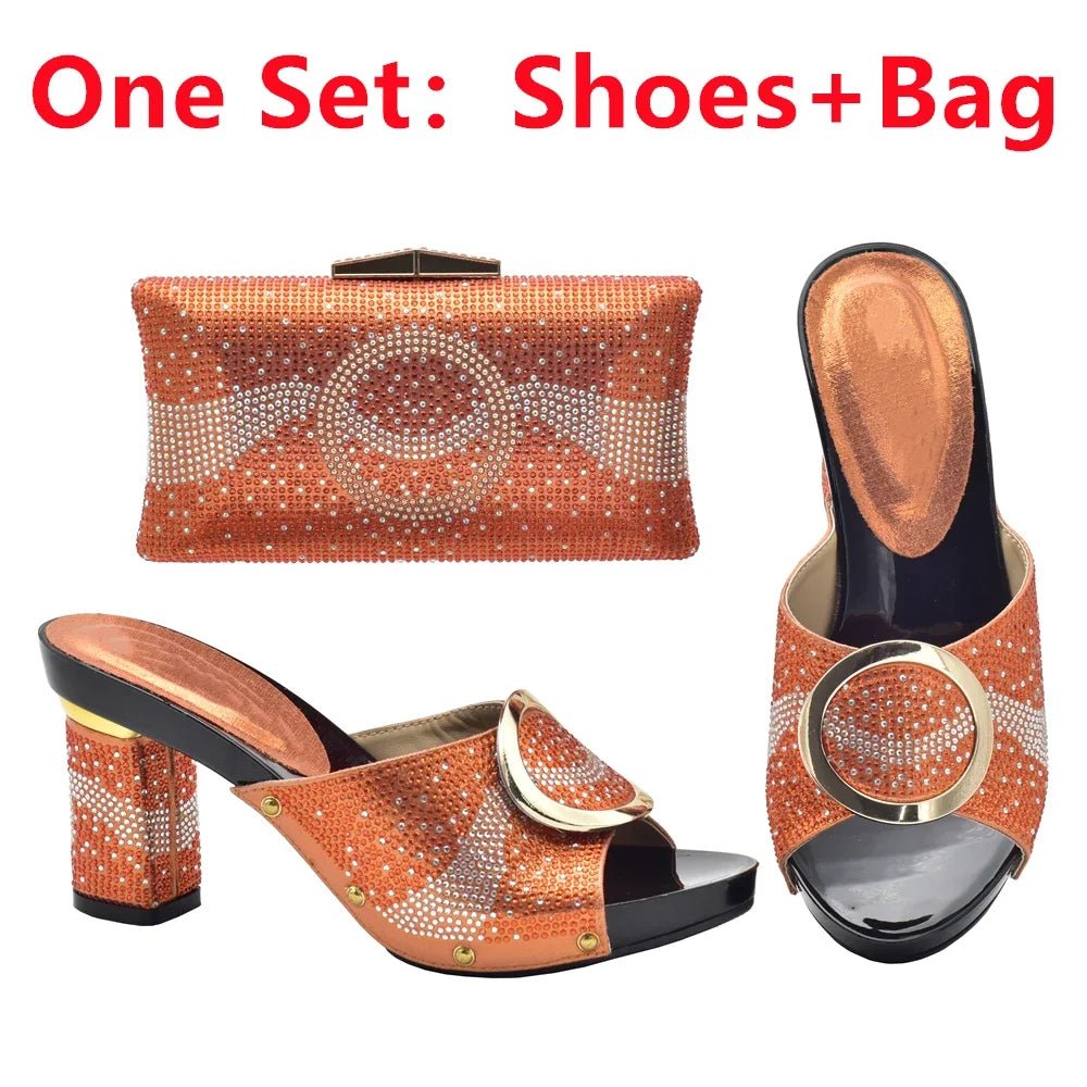 Elegant Shoes and Bag Set for Weddings with Rhinestones - Orange - Women - Shoes - Milvertons