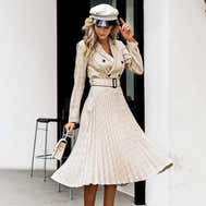 Elegant Vintage pleated belt plaid dress - KHAKI - Women - Apparel - Dresses - Day to Night - Milvertons