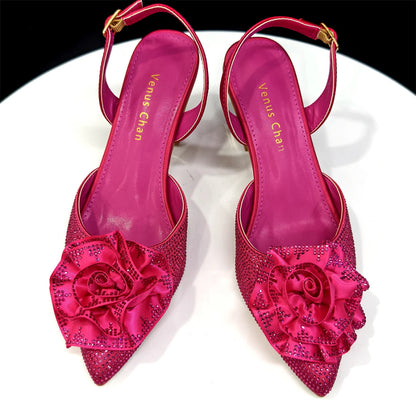Elegant Wedding Shoe and Bag Set with Handmade Flowers
