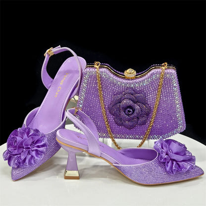 Elegant Wedding Shoe and Bag Set with Handmade Flowers