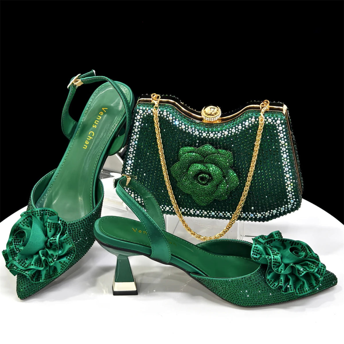 Elegant Wedding Shoe and Bag Set with Handmade Flowers