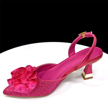 Elegant Wedding Shoe and Bag Set with Handmade Flowers