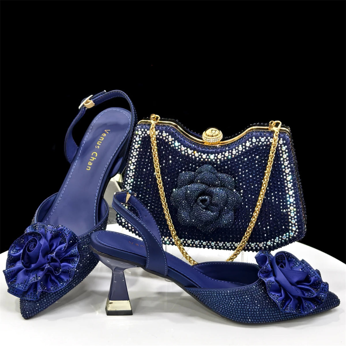 Elegant Wedding Shoe and Bag Set with Handmade Flowers
