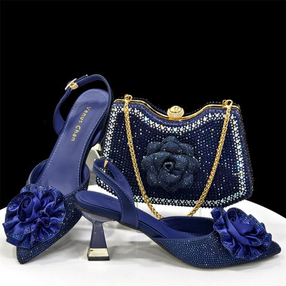 Elegant Wedding Shoe and Bag Set with Handmade Flowers