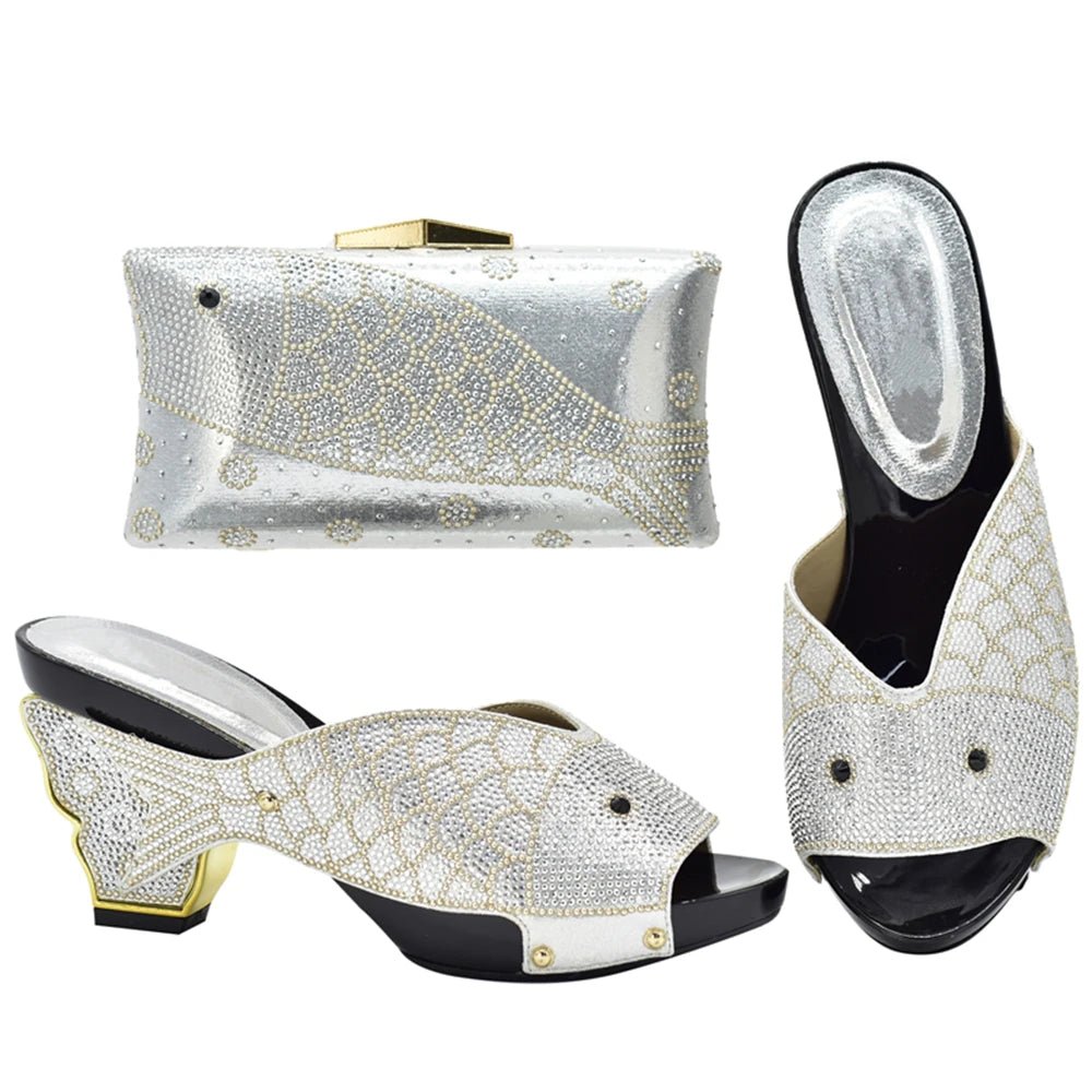 Elegant Wedge Shoes and Matching Bag with Rhinestone Accents - - Women - Shoes - Milvertons