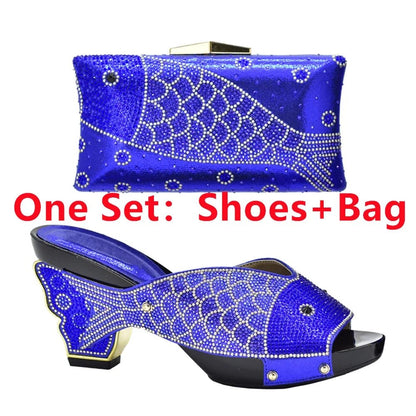 Elegant Wedge Shoes and Matching Bag with Rhinestone Accents - Blue - Women - Shoes - Milvertons