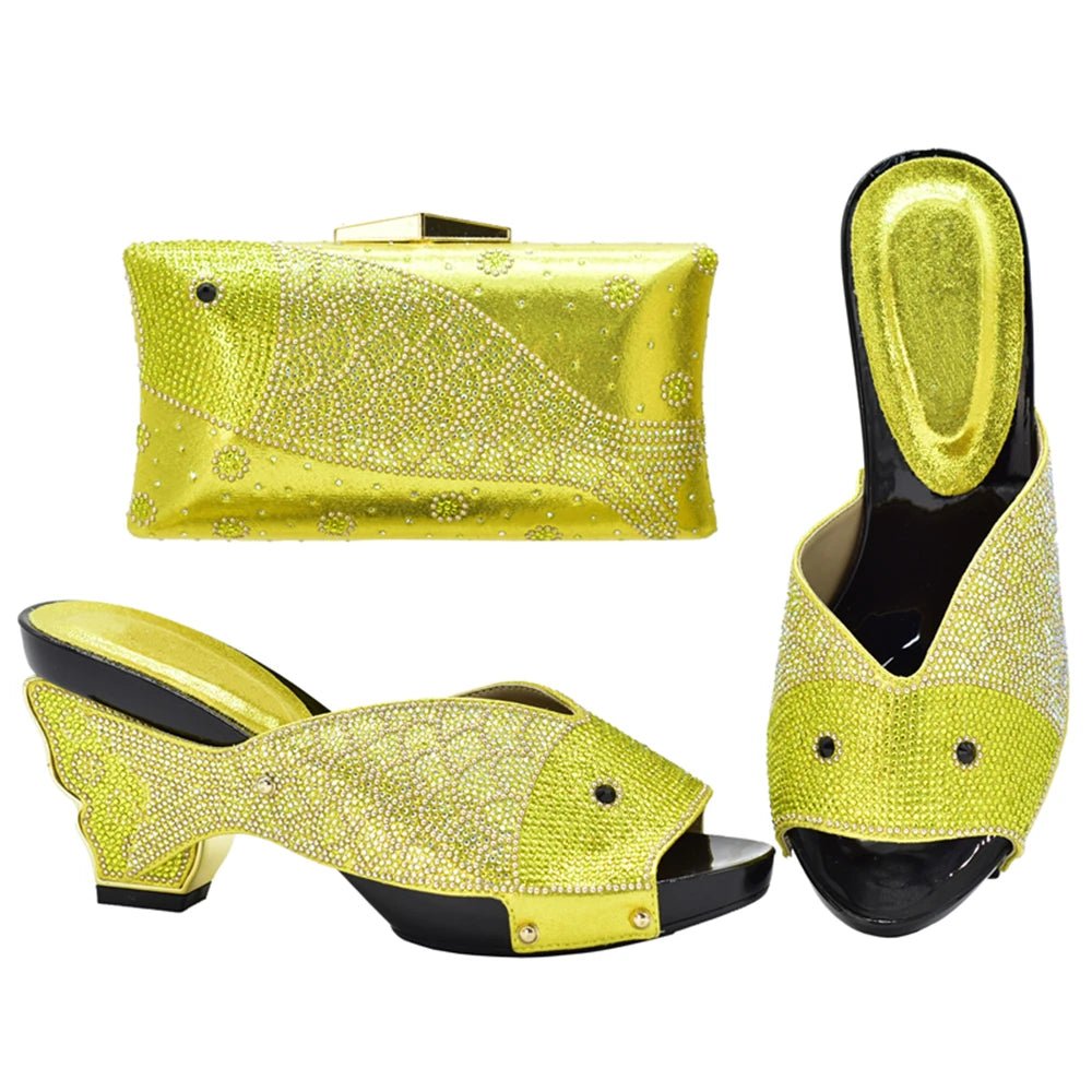 Elegant Wedge Shoes and Matching Bag with Rhinestone Accents - - Women - Shoes - Milvertons