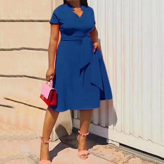 Elegant Women Dress African Style Summer Mid Calf Office Lady A-Line Dress Short Sleeve - - Women - Apparel - Dresses - Day to Night - Milvertons