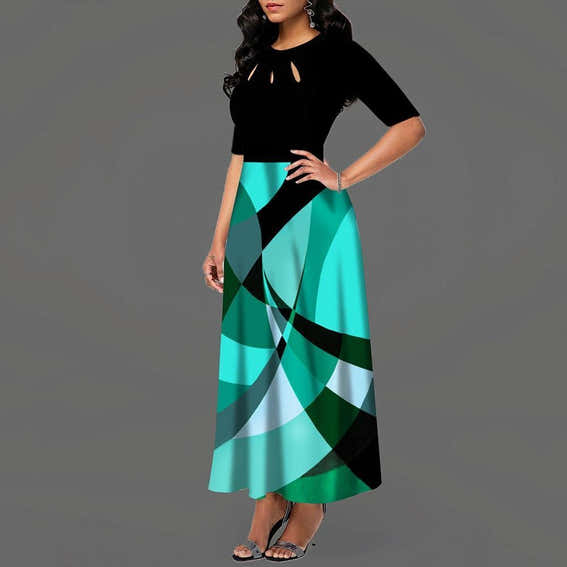 Elegant Women's Dress Office-wear Daily Patchwork Female Dresses Round Neck Hollow Ankle Length Short Sleeve Female Dress - - Women - Apparel - Dresses - Day to Night - Milvertons