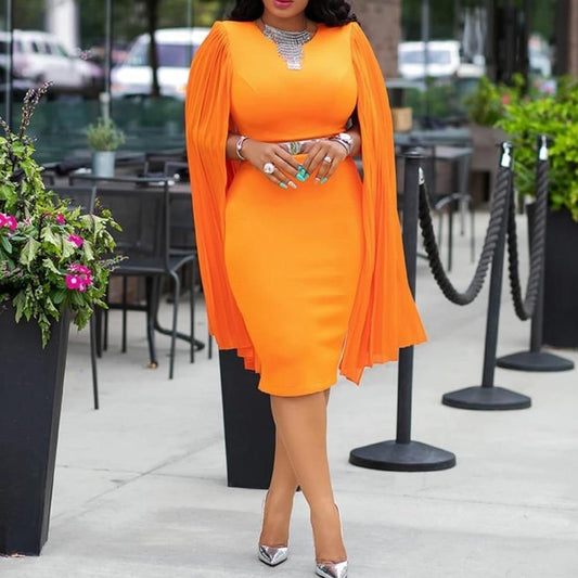 Evening Dinner Party Orange Long Sleeve Dress Autumn Fall Women Bodycon High Waist Plus Size 3XL Female Pencil Midi Dress - - Women - Apparel - Dresses - Day to Night - Milvertons