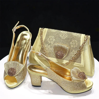 Exquisite Italian Shoes and Matching Bag Set for Night Glam - Gold 37 - Women - Shoes - Milvertons