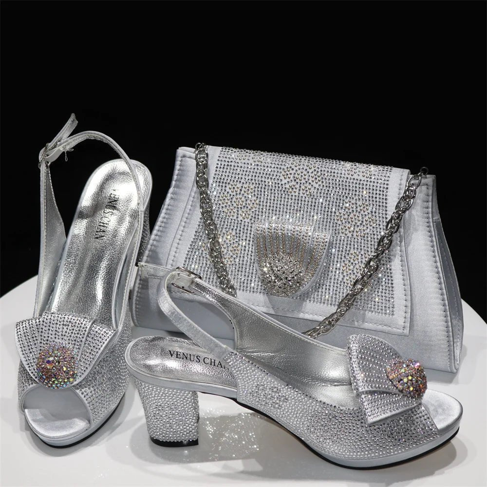 Exquisite Italian Shoes and Matching Bag Set for Night Glam - Silver 37 - Women - Shoes - Milvertons