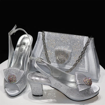 Exquisite Italian Shoes and Matching Bag Set for Night Glam - Silver 37 - Women - Shoes - Milvertons