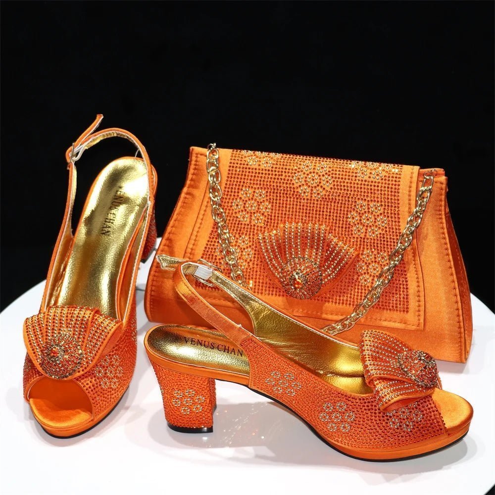 Exquisite Italian Shoes and Matching Bag Set for Night Glam - Orange - Women - Shoes - Milvertons