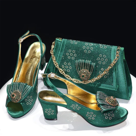 Exquisite Italian Shoes and Matching Bag Set for Night Glam - Green - Women - Shoes - Milvertons