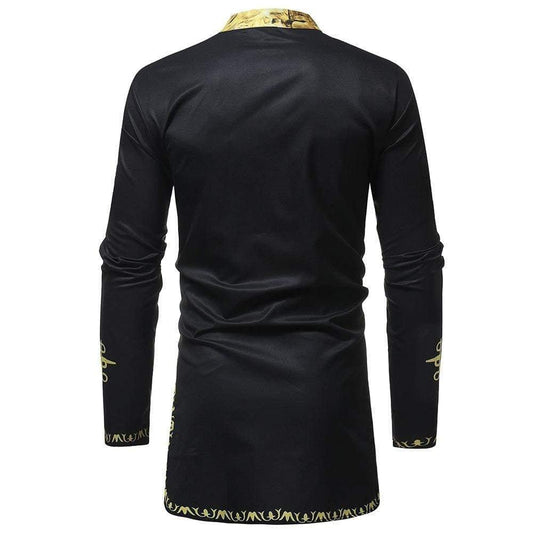Fashion African Style Black Luxury Golden Printed Man Casual Dashiki Long Shirts Plus Size Riche Bazin Africa Men Clothing Tops - - Men - Apparel - Milvertons