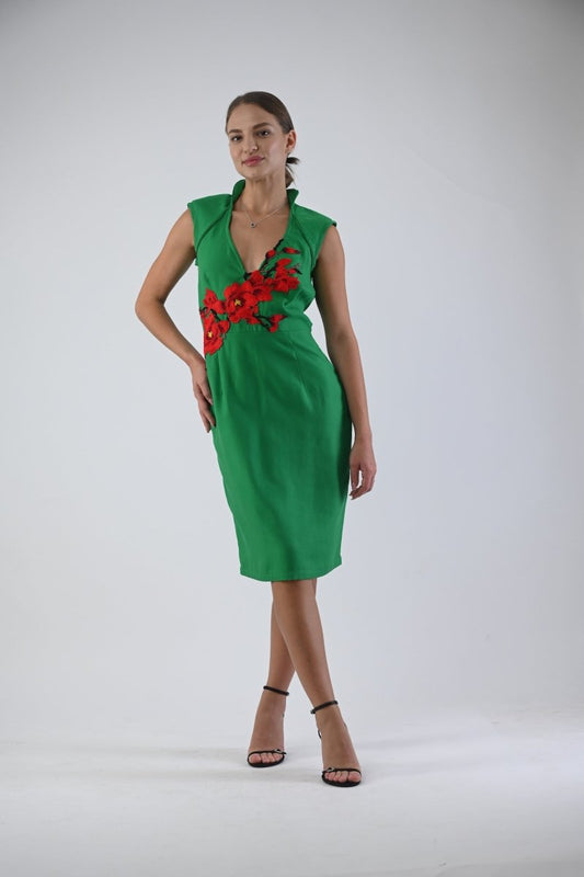 Grass Dress with handcrafted flowers - - - DrevelmaN