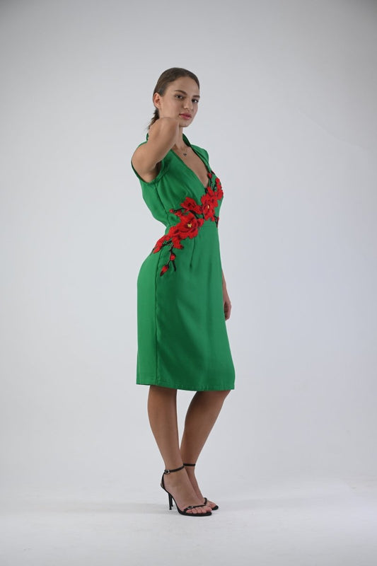 Grass Dress with handcrafted flowers - - - DrevelmaN
