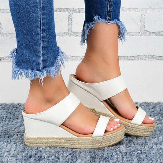 Hemp Wedge Heel Slippers – Casual Sandals for Women - White - Women - Shoes - Milvertons