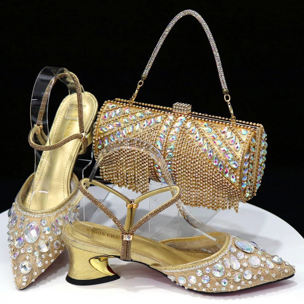High-Quality Glam: Italian Shoes & Bag Set for Party Delight - Gold - Women - Shoes - Milvertons