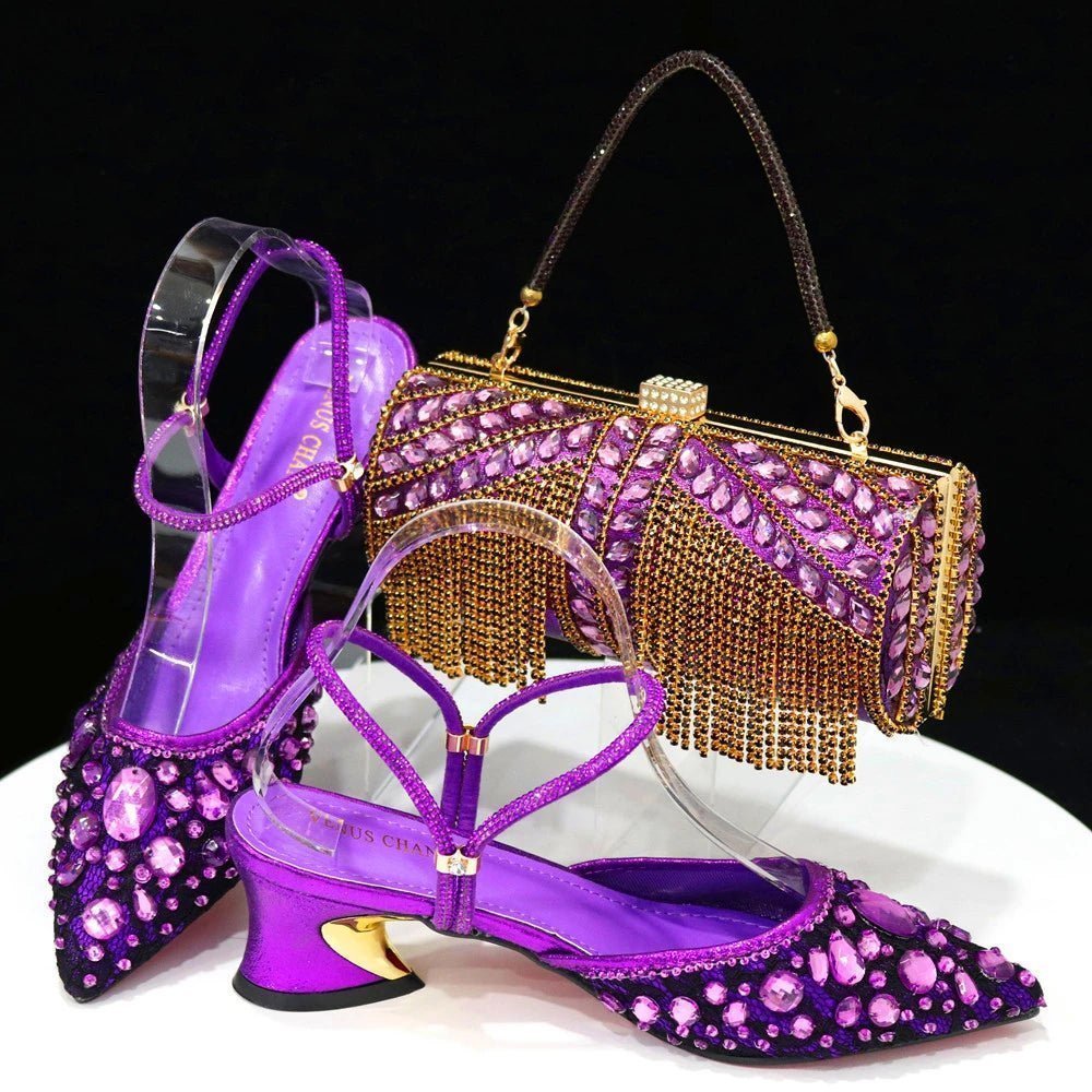 High-Quality Glam: Italian Shoes & Bag Set for Party Delight - Purple - Women - Shoes - Milvertons