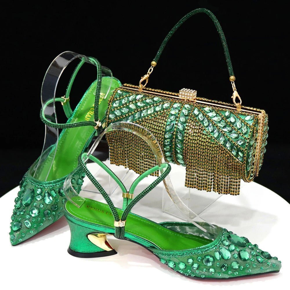 High-Quality Glam: Italian Shoes & Bag Set for Party Delight - green - Women - Shoes - Milvertons