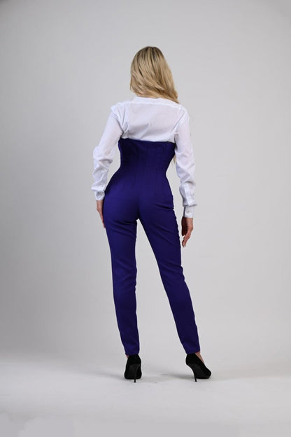 High-Waist Blue Pants with Corset Boning - - Pants - DrevelmaN