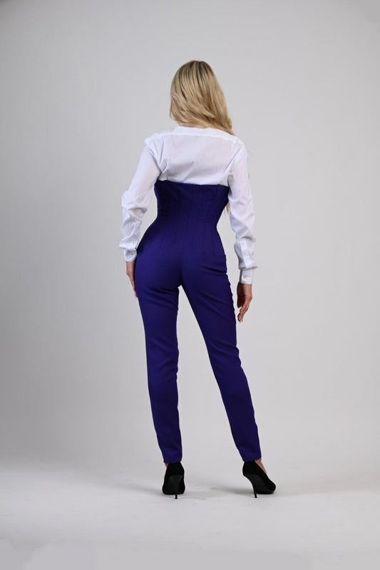 High-Waist Blue Pants with Corset Boning - - Pants - DrevelmaN