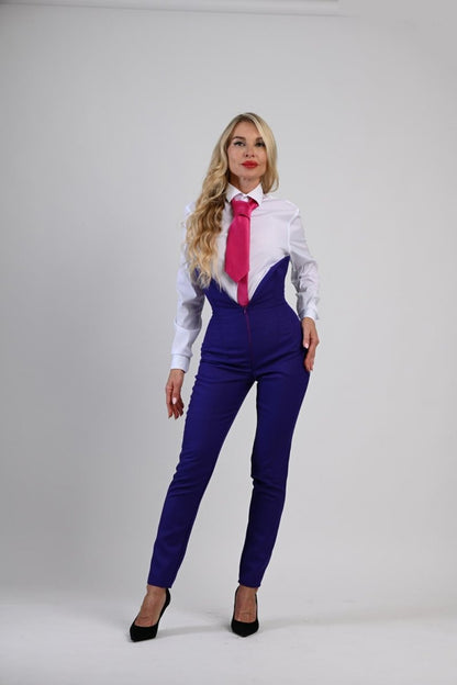High-Waist Blue Pants with Corset Boning - - Pants - DrevelmaN