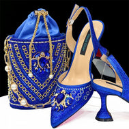Italian Design Rhinestone Shoes and Bag for African Weddings - Blue - Women - Shoes - Milvertons