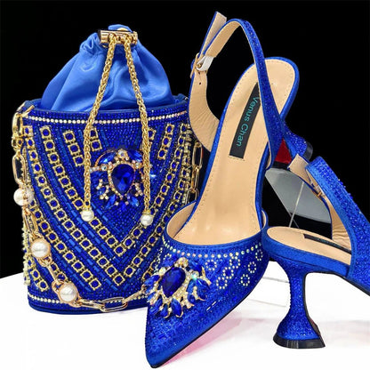 Italian Design Rhinestone Shoes and Bag for African Weddings - Blue - Women - Shoes - Milvertons