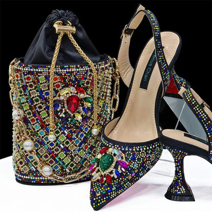 Italian Design Rhinestone Shoes and Bag for African Weddings - Rainbow - Women - Shoes - Milvertons