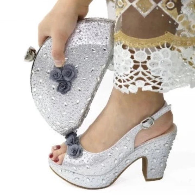 Italian Design Rhinestone Shoes and Matching Bag for Weddings - - Women - Shoes - Milvertons
