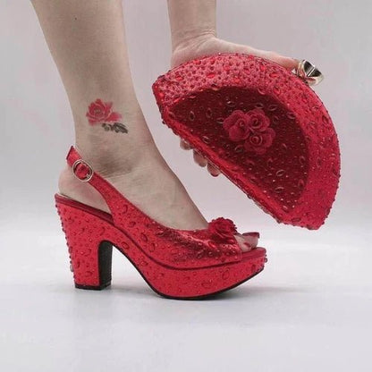 Italian Design Rhinestone Shoes and Matching Bag for Weddings - red - Women - Shoes - Milvertons